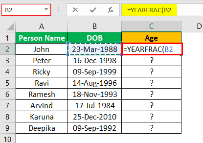 Excel YEARFRAC Example 2.2