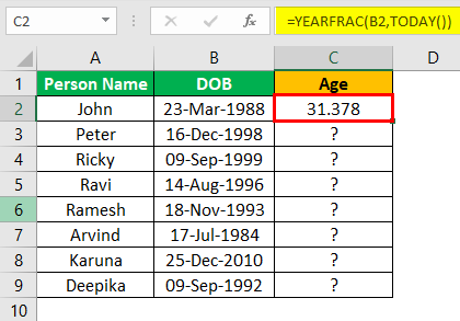 Excel YEARFRAC Example 2.4