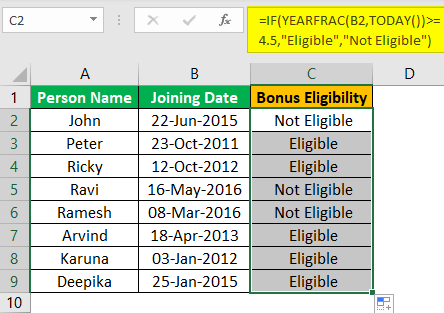 Excel YEARFRAC Example 3.3