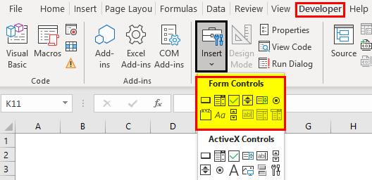 Form Controls in Excel Example 1
