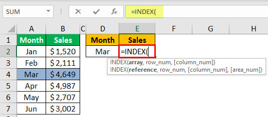 Index Match Function Example 1-1