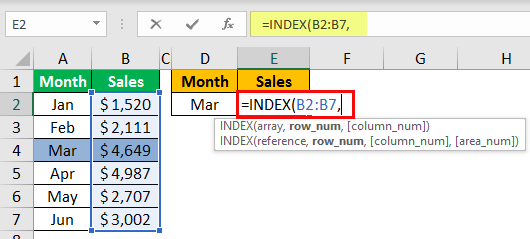 Index Match Function Example 1-2
