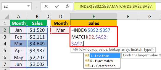 Index Match Function Example 1-5