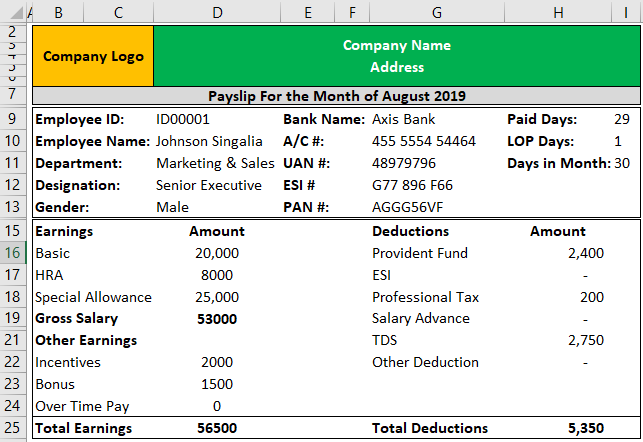 Pay Slip Template Example 1-7