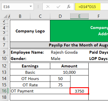 Payslip Template in Excel Example 2-1