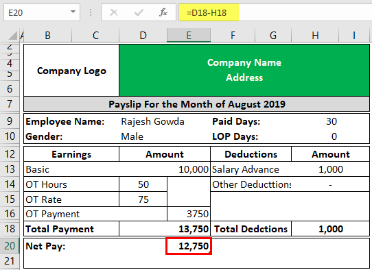 Payslip Template in Excel Example 2-4