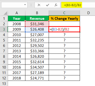 Percent Change in Excel Example 1.1