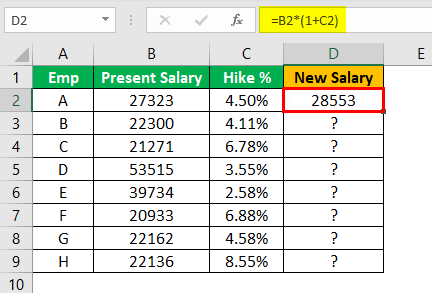Percent Change in Excel Example 2.2
