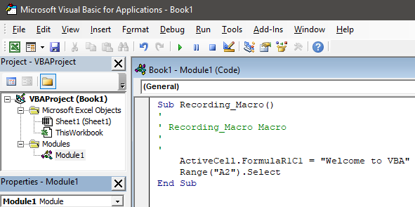  how to record macros in excel Example 1.17