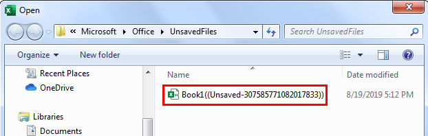 Recover Unsaved Workbook Example 1-1