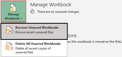 Recover Unsaved Workbook Example 1