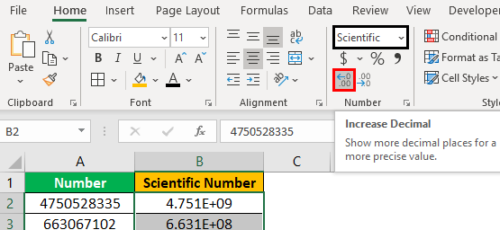 Scientific Notation in Excel Example1.7