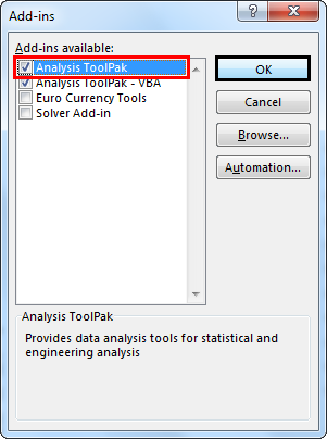 Select Analysis ToolPack
