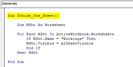 Unhide Single Worksheet using VBA