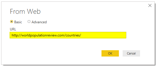 Power BI Connections - Enter URL Link