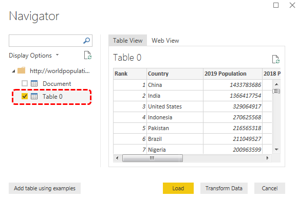 Power BI Connections - Preview Web Data