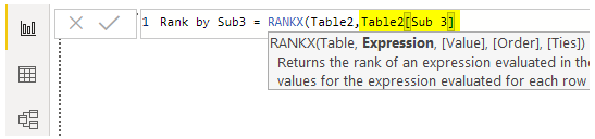Power BI RANKX - Expression (Rank by Sub 3)
