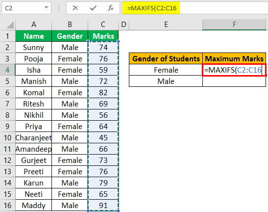Excel Maxifs Example 1-2