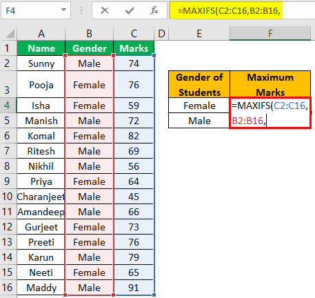 Excel Maxifs Example 1-3