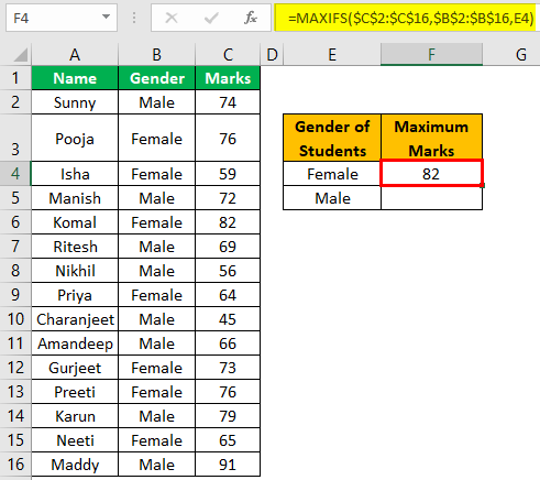 Excel Maxifs Example 1-6