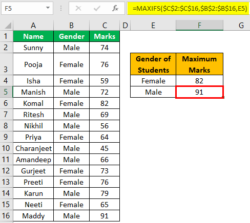 Excel Maxifs Example 1-7