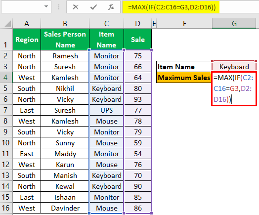 Excel Maxifs Example 2-5