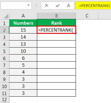 PERCENTRANK Function in Excel Example 1.1