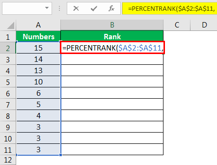 PERCENTRANK Function in Excel Example 1.2