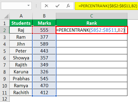 PERCENTRANK Function in Excel Example 2.3