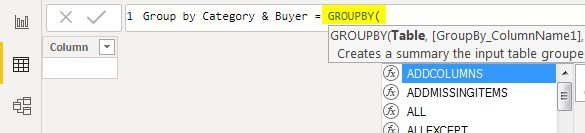 Power BI Group By - Insert Group By Function