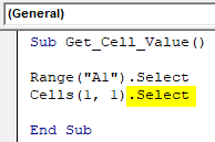 VBA Get cell value Example 1-10