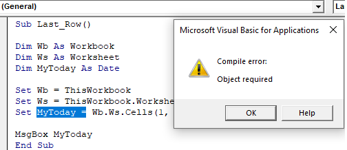 VBA Object Required Example 1