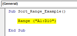 VBA Sort Range Example 1.1