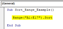 VBA Sort Range Example 1.7