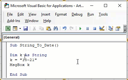 VBA String to Date Example 1