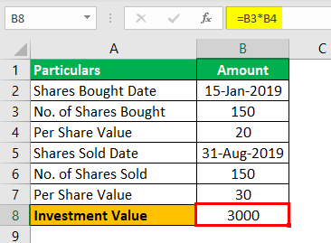 Calculating Investment Return in Excel Example 2.1