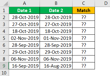 Compare Date in Excel - Example 1.1