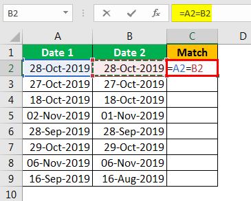 Compare Date in Excel - Example 1.2