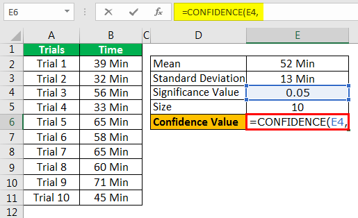 Confidence Interval In Excel Example 1.6