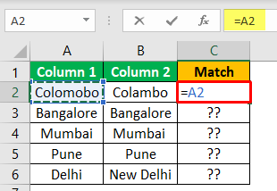 Excel Compare Two Columns - Example 1-1