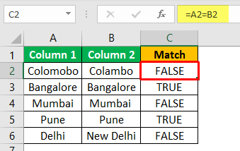 Excel Compare Two Columns - Example 1-3