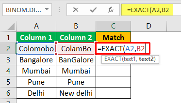 Excel Compare Two Columns - Example 2-2