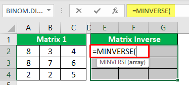 Minverse in Excel - Example 2-3