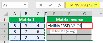 Minverse in Excel - Example 2-4