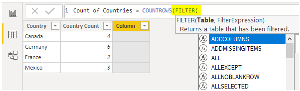 Count rows Filter