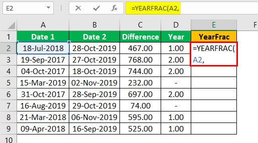 Subtract Date in Excel Example 1.10