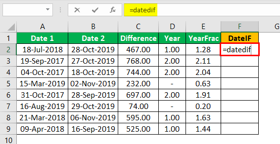 Subtract Date in Excel Example 1.16