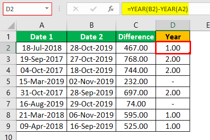 Subtract Date in Excel Example 1.8