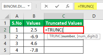 TRUNCATE Excel Function - Example 1-1