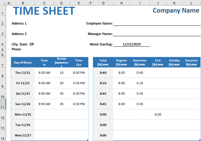 excel timesheet templates